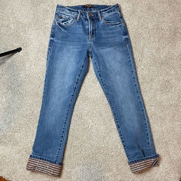 Dear John Cropped Plaid Folded Denim Jeans Capris - Picture 1 of 13